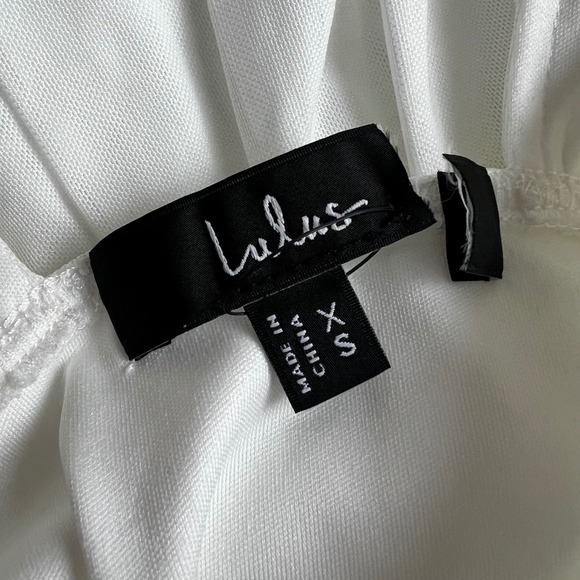 Lulus Luisella White Ruched Deep V Mesh Tiered Tie Shoulder Mini Dress Size XS - Picture 6 of 8